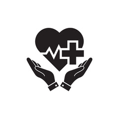 two hands holding a healthy heart. heart care logo icon vector.