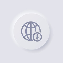 Globe icon with download arrow symbol, White Neumorphism soft UI Design for Web design, Application UI and more, Button, Vector.