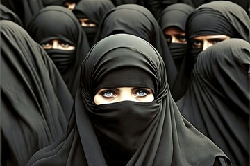 Iran muslim girl eyes detail in burqa protest concept illustration generative ai - obrazy, fototapety, plakaty