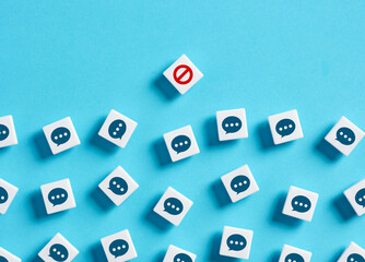 Communication ban. Social media or free speech restrictions. Information, idea or opinion...