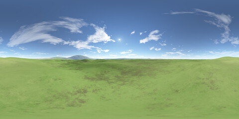 green field blue sky spherical HDRI, environment map ,360 panorama, 3d rendering