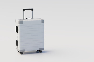 Minimalistic concept suitcase or luggage mockup on white background. 3D Rendering