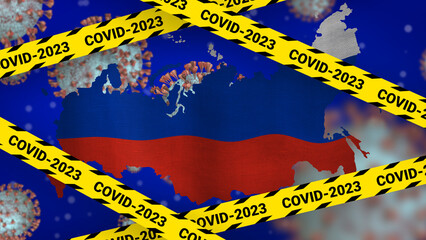 covid in 2023 illustration with National flag of Russia