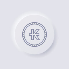 Lao kip currency symbol coin icon, White Neumorphism soft UI Design for Web design, Application UI and more, Button, Vector.