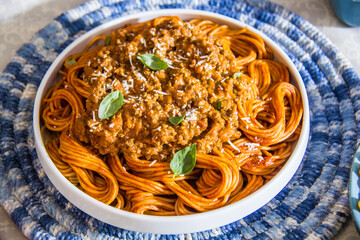 Pasta food shot with and without sauce, shot is selective focus with shallow depth of field. Photo taken at Cairo Egypt