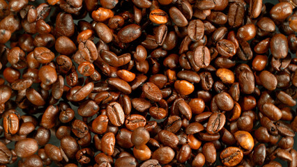Macro shot of roasted coffee beans, close-up
