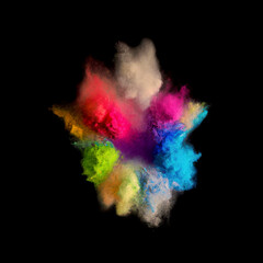 Colored powder explosion isolated on black background. Abstract colored backdrop. Colorful explode.