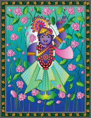 Shrinathji or Lord Krishna as a Pichwai folk painting, Indian folk art