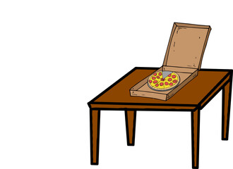vector illustration of a box with pizza on a table