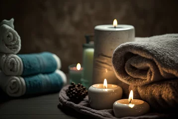 Keuken spatwand met foto illustration of spa skin care product set decoration, towel candle, oil bottle  © QuietWord