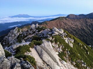 Mt. Ontake seen from Mt. Utsugi in October. Okuwa Village, Nagano Prefecture, Japan