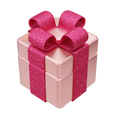 Metallic Pink Gift Box with Ribbon and Bow 3D Render Illustration