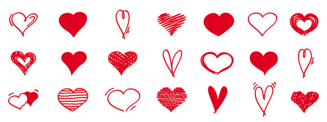 Hand drawn heart shapes in different styles illustration