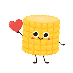 Corn cartoon vector. Cute vegetable vector character isolated on white. Corn mascot.