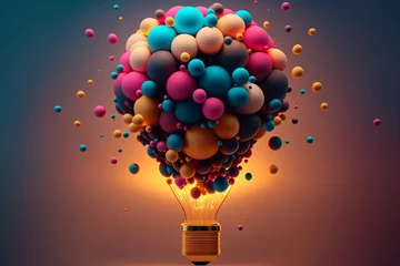 Rolgordijnen a colorful glowing idea bulb lamp, visualization of brainstorming, bright idea and creative thinking, generative ai © CROCOTHERY