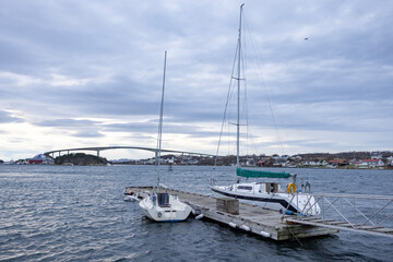 Sailboats at the quay in Brønnøysund, Helgeland, Norway, Europe