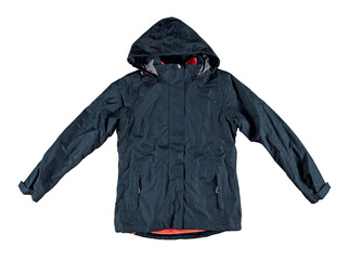 Anthracite warm jacket with a hood. Zipper placket. Isolated image on a white background.
