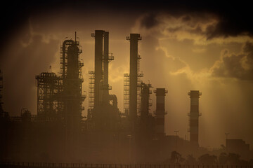 Fototapeta na wymiar Oil refinery at sunset