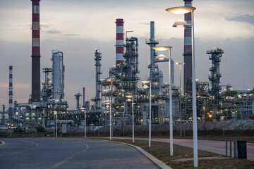 Oil refinery at dawn