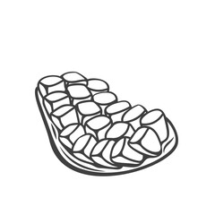 Pomegranate slice line icon vector illustration. Hand drawn outline ripe garnet fruit cut in piece with seeds and peel, exotic natural vitamin pomegranate for making juice or smoothie, grenadine