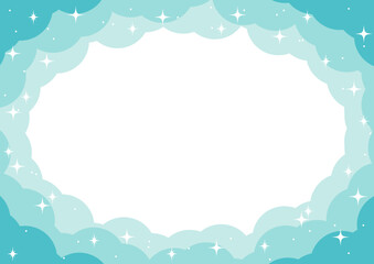 青のもくもく雲のかわいい背景フレーム素材