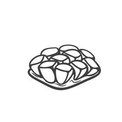 Pomegranate slice line icon vector illustration. Hand drawn outline garnet fruit cut in piece with seeds and skin, ripe pomegranate wedge with juicy grains for eating, making juice or smoothie