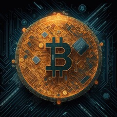 Fototapeta na wymiar Bitcoin in blockchain technology.Generative AI