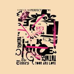 word font writing slogan and pattern background textile design