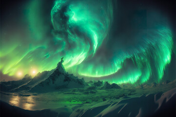 Northern lights over the lake