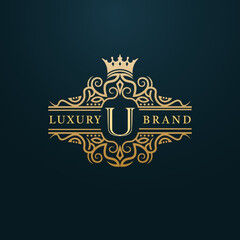 Luxury Gold U Letter Logo. Luxury Logo Initial Letter U Design
