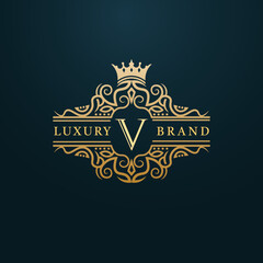 Luxury Gold V Letter Logo. Luxury Logo Initial Letter V Design