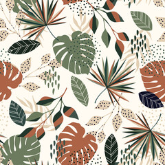 Tropical palm leaves seamless vector pattern on the white background. For wrapping paper. Ideal for wallpaper, surface textures, textiles. © Любовь Овсянникова