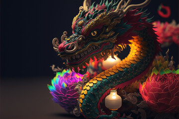 Fototapeta premium Chinese dragon head , Chinese new year art, computer generated, traditional illustration