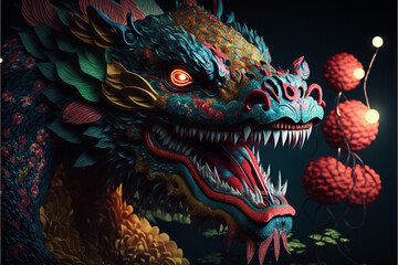 Fototapeta na wymiar Chinese dragon head , Chinese new year art, computer generated, traditional illustration