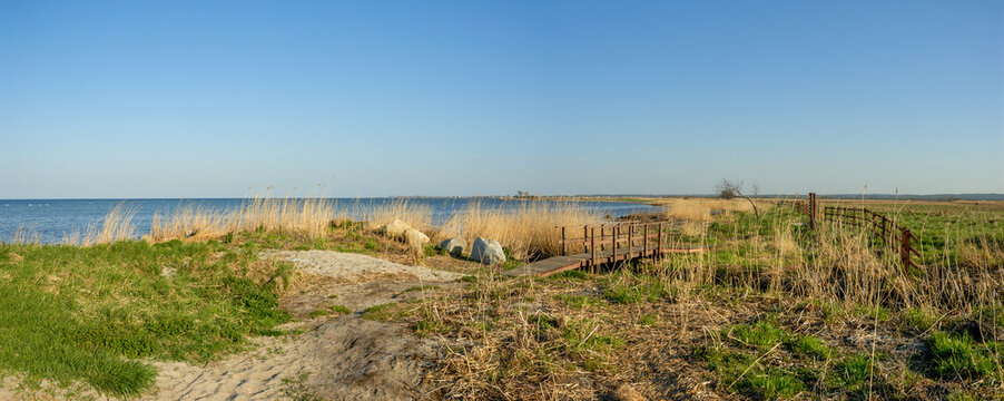 Baltic Sea coastscape on a sunny day (panoramic view) - Beka Nature Reserve - Puck Bay, Pomerania, Poland