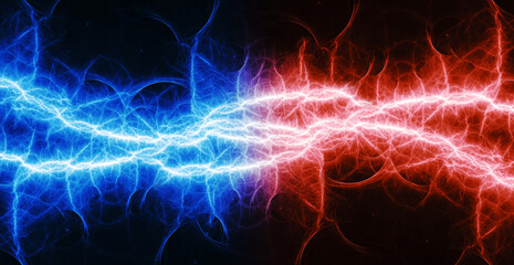 Hot red and cold blue electrical lightning background - 559472801
