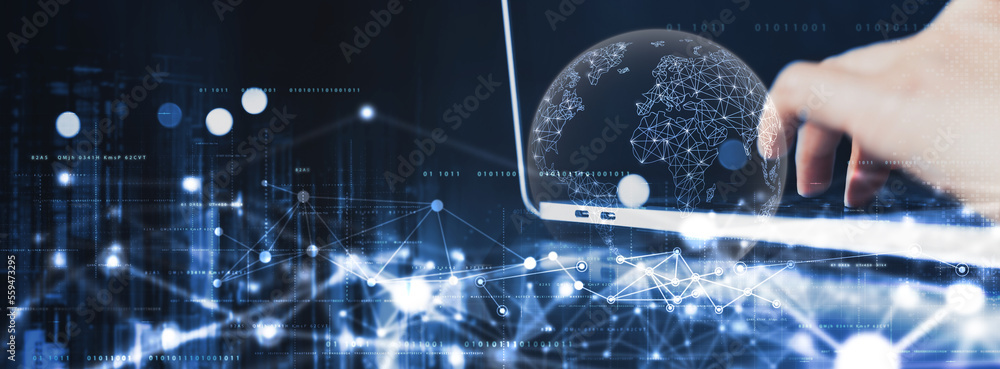 Fototapete internet technology, global network connection concept. big data visualization. social network commu