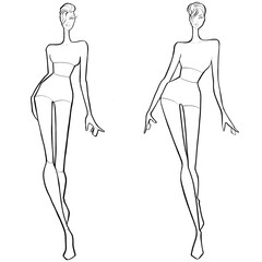 Fashion templates. Croquis. A figure of a woman on a white background
