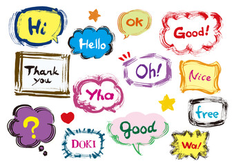 吹き出し手描き筆書きイラストセット