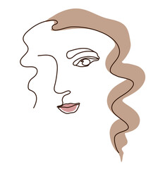 Elegant one-line sketch of a female abstract face. Drawing of a woman face in a minimalist style. Fashionable illustration for print cosmetics, postcard, banner. Continuous line Art. fashion, beauty 