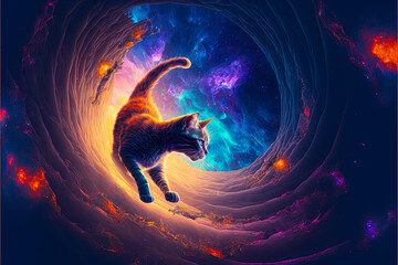 psychodelic cat in the universe created with Generative AI technology