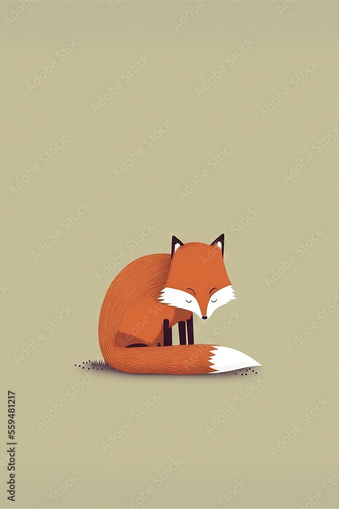 Poster a red fox sitting on top of a white pillow on top of a floor next to a wall and a clock on the wall 