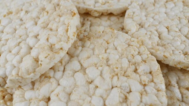 Puffed rice cakes. Low-calorie crunchy snacks in closeup
