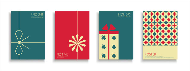 Set of holiday backgrounds, templates, placards, brochures, banners, flyers and etc. Stylish greeting postcards, posters, invitation, covers - gift box design. Creative festive cards