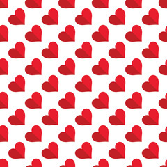 Vector seamless geometric pattern with red hearts. Repeatable background for Valentine`s day. 14 february love print