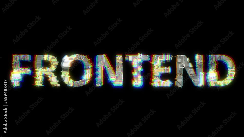 Poster glitch style cybernetical animated text frontend on black background, isolated - loop video