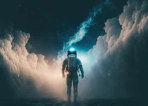 astronaut in the sky with clouds created with Generative AI technology