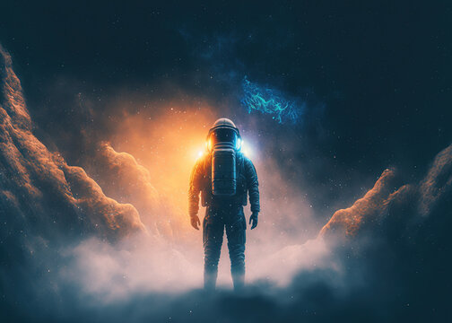 astronaut in foggy background created with Generative AI technology