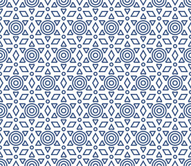 Geometric seamless pattern with linear triangles, fragments and circles vector illustration