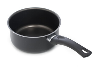 Black pan, stewpot with non-stick coating isolated on a white background.